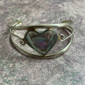 Vintage Mexican Alpaca Heart Cuff Bracelet